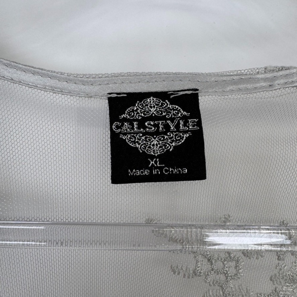 Cal Style Kimono Top Womens XL Silver Lace Crochet Witchy Romantic Fairy - Picture 5 of 15